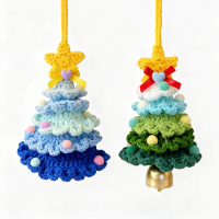 2 Stuks gehaakte kerstornamenten, gebreide kerstboomvormige decoraties, vintage boho decoratie voor kerstboom, huis en autoaccessoires, doe het zelf kerstfeestdecoratie, landelijke boerderijstijl   Blauw en groen
