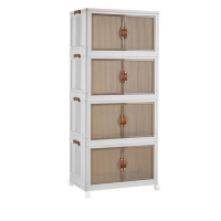 COIZYZZL Extra extra grote opbergkast met 4 lagen Opvouwbare kunststof opbergkast, transparante deur, stofdicht, opbergmeubel op wielen, grote capaciteit, voor slaapkamer, appartement, keuken