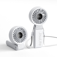 JISULIFE Draagbare Handventilator Life 7, 5000 mAh Oplaadbaar, Krachtige Motor, LED display, 19,5 uur Koeling, 5 Snelheidsstanden, Opvouwbaar Ontwerp, 3 in 1, Wit