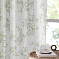 PONY DANCE Bloemgordijnen voor woonkamer, halfdoorzichtige linnen draperieën met botanische wijnrankprint, lus en roedezak voor privacy, natuur geïnspireerde woondecoratie, 2 panelen, B132 x L220 cm, saliegroen