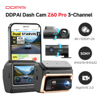 DDPAI Z60 Pro 3 kanaals, 4K dashcam 3 inch auto DVR voor  en achtercamera Sony STARVIS 2 IMX678 60 FPS HDR ingebouwde 32 GB eMMC AI ISP nachtzicht 5 GHz WiFi GPS ondersteuning 24 h parkeermodel