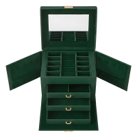 JOYFURNOS 4 laags sieradendoos, afsluitbare sieradenorganizer met handvat, 3 lades, reissieradenkoffer met spiegel, sieradenopberger, moderne stijl, cadeau voor geliefden, retro groen