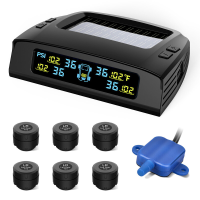 Tymate bandenspanningscontrolesysteem voor campers, bandenspanningsmeter op zonne energie met 4 sensoren, 0 87PSI, 6 alarmmodi, repeater, LCD kleurenscherm, geschikt voor campers/aanhangwagens/trucks/SUV's, TM2C+6TS2+TR5