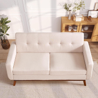 HONEYOU 165 cm tweezitsbank, mid century modern woonkamerbank, gestoffeerd meubel met klinknagels en stiksels, stevige kleine bank met ondersteunende dwarsbalken voor eenvoudige montage, geschikt voor slaapkamers, kantoren en appartementen, havermout