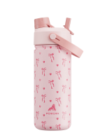 POWCAN van Meoky sportfles met dubbele opening, 18 oz, met handgreep, roze strikpatroon
