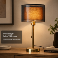 Mohheds Dubbele Lampenkap Tafellamp, Metalen Standaard Dimbaar 3 Tonig Stoffen Bureaulamp Trek /Touch /Knopschakelaar Voor Slaapkamer Hotel Binneninrichting Housewarming Cadeau