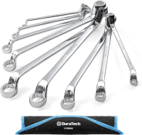 DURATECH 8 delige schuine dubbelsluiting moersleutelset, 6 22 mm, Cr V staal | 75° schuin, 12 punts kopsleutel, Cr V staal, roestbestendig, oprolbare tasje, krappe ruimtes