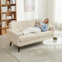 HONEYOU 165 cm loveseat, mid century modern decor loveseats voor woonkamer, geknoopte gestoffeerde kleine bank voor slaapkamer, stevig en eenvoudig te installeren loveseats meubels, beige