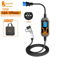 Feyree 7 kW type 2 kabel 1 fase draagbare lader voor elektrische voertuigen 32 A 7 kW EVSE laadbox 5 m kabel CEE mannetjesstekker voor elektrische autolader
