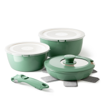 Redchef 9 delig keramisch pannenset met afneembare handgreep, groen & wit, inclusief 18 cm/20 cm sauspannen en 20 cm pannen, PTFE/PFAS/PFOA vrij, vaatwasserbestendig