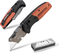 WORKPRO opvouwbaar mes met houten handvat en schuifvergrendeling, opvouwbaar multitoolmes, vloermes, snelwisselmes met riemclip, inclusief 10 SK5 vervangmesjes.