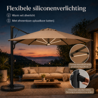 3 M Robuuste cantilever terrasparaplu (3 delige paal) (Taupe LED)
