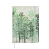Jubiluu A5 elegant notitieboek met stofomhulde hardcover en gelinieerd binnenwerk   96 vellen (100 g offsetpapier), bladwijzer en elastische band   klassiek crèmekleurig gelijnd dagboek voor schrijven, school en kantoor, ideaal als cadeau   Misty Forest