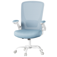 JOYFURNOS bureaustoel van netstof, ergonomische draaistoel, inklapbare armleuningen, blauw