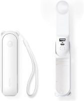 JISULIFE Mini Handventilator, 3 in 1 (Persoonlijke ventilator/2000 mAh oplaadbare powerbank/zaklamp) Zakelijk ontwerp voor buiten, wit
