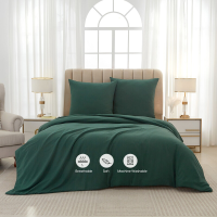 Meeallhome gewassen en geborstelde dekbedovertrekset 200 x 220 cm / 80 x 80 cm x 2   donkergroen