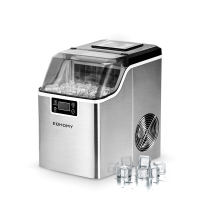 EUHOMY roestvrijstalen ijsblokjesmachine, 24 ijsblokjes in 13 minuten, 24 kg/24 u, zelfreinigend 3,2 liter ijsblokjesapparaat met ijslepel en mandje, voor thuis/keuken/kantoor/bar/camping