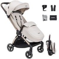 Jovikids Ayla One Hand Fold Pushchair schokabsorberende lichte stroller vanaf de geboorte tot 4 jaar, reisbuggy, compact, all terrain EVA wielen, regenhoes, voetwarmte, opbergtas, bekerhouder (beige)