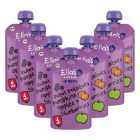7X Ella's Kitchen Biologisch Knijpfruit 4+m Appel, Zoete aardappel, Pompoen & Bosbessen 120 gr