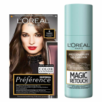 L'Oréal Preference Haarkleuring 04 Tahiti   Middenbruin + Magic Retouch Uitgroeispray Middenbruin 75 ml Pakket