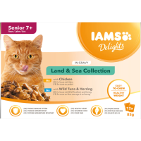 IAMS 7+ Delights Land   Sea in Saus 12 x 85 gr