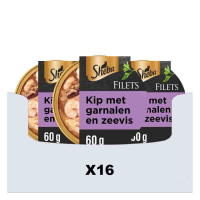 16X Sheba Filets Kattenvoer Natvoer Garnaal & Oceaanvis & Kip in Saus 60 gr