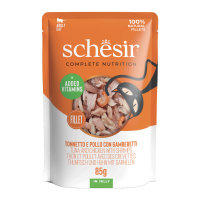 12X Schesir Kattenvoer Tonijn   Kip   Garnaal in Gelei 85 gr