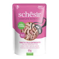 12X Schesir Kattenvoer Tonijn   Kip   Ham in Gelei 85 gr