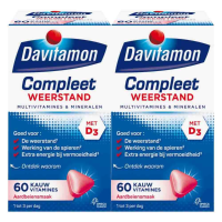 2X Davitamon Compleet Weerstand Kauwvitamines Aardbei 60 kauwtabletten