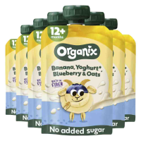 6X Organix Knijpfruit Nutri Fiber 12+m Banaan Blauwe Bes Yoghurt BIO 100 gr