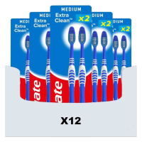 12X Colgate Tandenborstel Extra Clean Medium 2 stuks