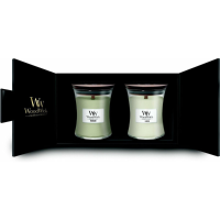 WoodWick Geurkaars Deluxe Geschenkset Medium Fireside en Linen 2 x 275 gr