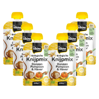 6X de Kleine Keuken Biologische Knijpmix Banaan, Pompoen & Haver 100 gr
