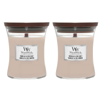 2X WoodWick Geurkaars Medium Vanilla & Sea Salt 275 gr