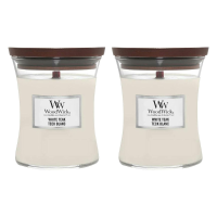 2X WoodWick Geurkaars Medium White Teak 275 gr