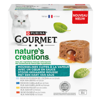 6X Gourmet Kattenvoer Nat Nature's Creations Mousse met Saus Zeevis 8 x 85 gr