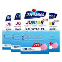 4X Davitamon Junior 3+ Kauwvitamines Framboos 120 kauwtabletten
