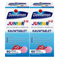 2X Davitamon Junior 3+ Kauwvitamines Framboos 60 kauwtabletten