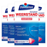 4X Davitamon Compleet Weerstand Kauwvitamines Aardbei 60 kauwtabletten