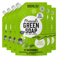 6X Marcel's Green Soap Afwasmiddel Basilicum & Vertivert Gras Navulling 500 ml