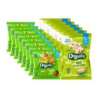 Organix Snack pakket 7+m   Luchtige Rijstwafeltjes Appel 6x 40 gr & Knabbels Groentesticks 8x 15 gr   Pakket