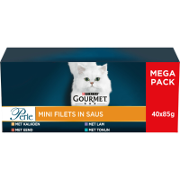 Gourmet Perle Kattenvoer Nat Mini Filets in Saus Kalkoen, Eend, Tonijn & Lam 40 x 85 gr