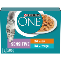 Purina ONE Kattenvoer Nat Adult Sensitive Kip & Tonijn 8 x 85 gr