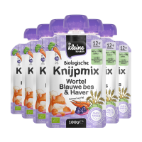 6X de Kleine Keuken Bio Knijpmix 12+m Wortel Blauwe bes Haver 100 gr