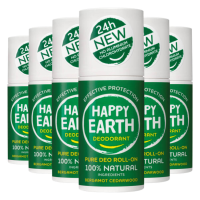 6X Happy Earth 100% Natuurlijke Deodorant Roller Bergamot Cedarwood 75 ml