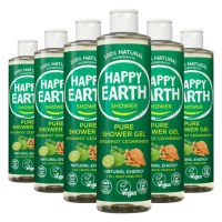 6X Happy Earth 100% Natuurlijke Douchegel Bergamot Cedarwood 300 ml