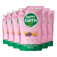 6X Happy Earth 100% Natuurlijke Handzeep Navulling Lavender 600 ml