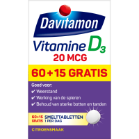 Davitamon Vitamine D3 20mcg Hoog Gedoseerd 75 smelttabletten