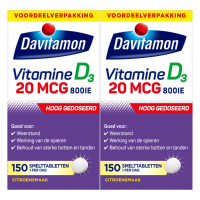 2X Davitamon Vitamine D3 20mcg Hoog Gedoseerd Voordeelverpakking 150 smelttabletten