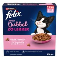 5X Felix Kattenvoer Droog Dubbel Zo Lekker Junior Kip, Kalkoen, Melk en Groenten 800 gr